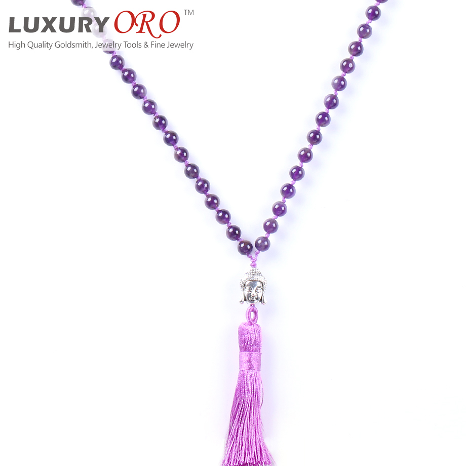 F171--Natural Amethystine Purple Crystal Quartz Tassel Necklaces Round ...
